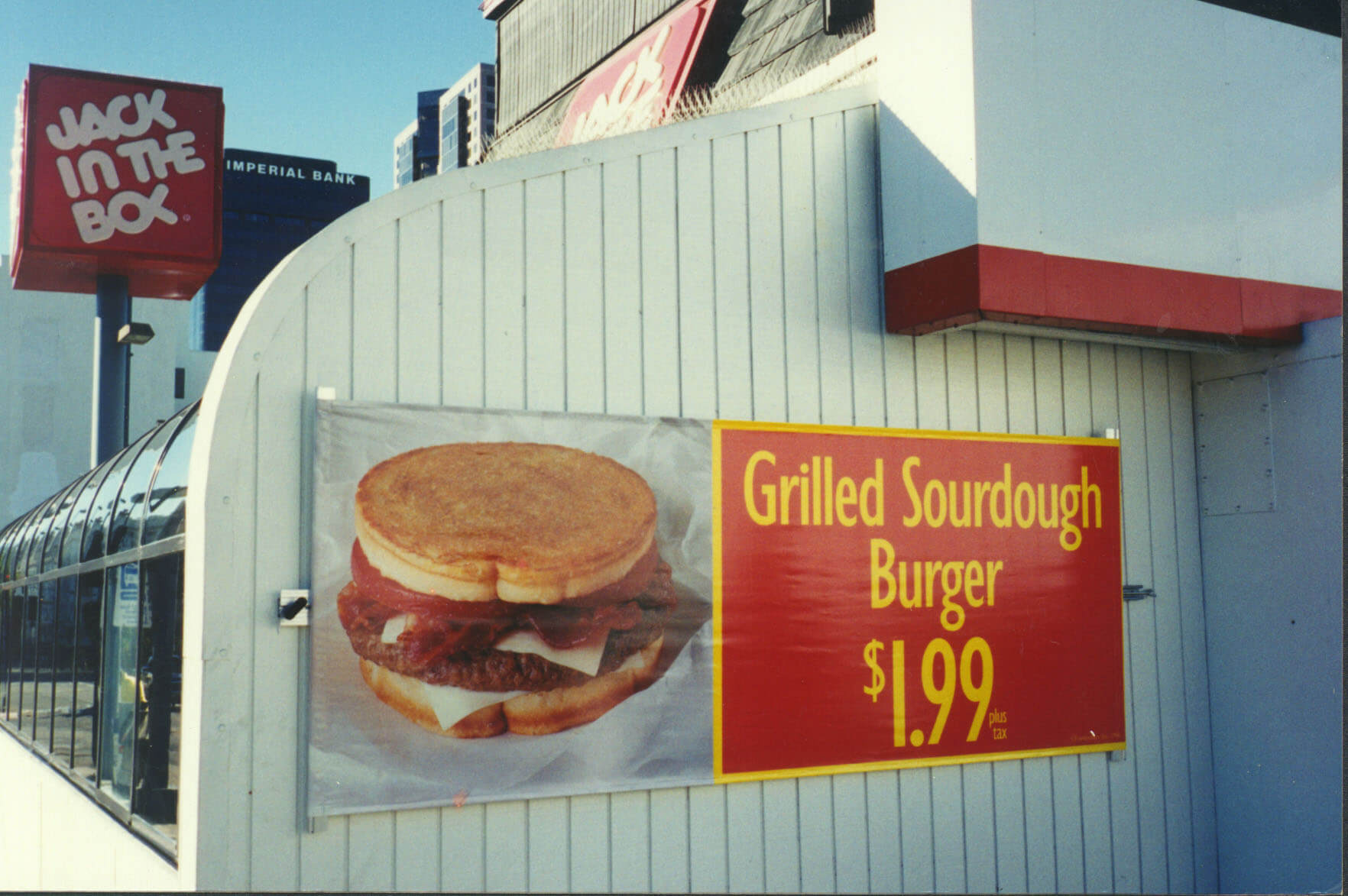 An outside marketing display of a burger from Voxpop Marketing Systems