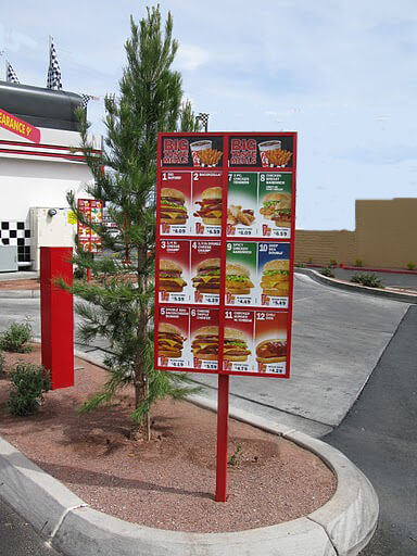 Drive thru displays using Yard Frames from Voxpop Marketing Systems A drive thru display showing off products from Voxpop Marketing Systems