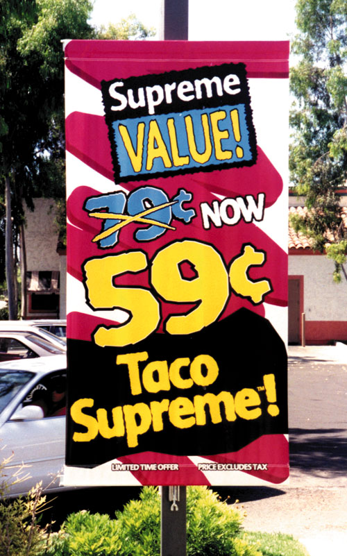 Outdoor advertising pole displays by Voxpop Marketing exterior merchandising Outdoor advertising sidewalk displays Supreme Value